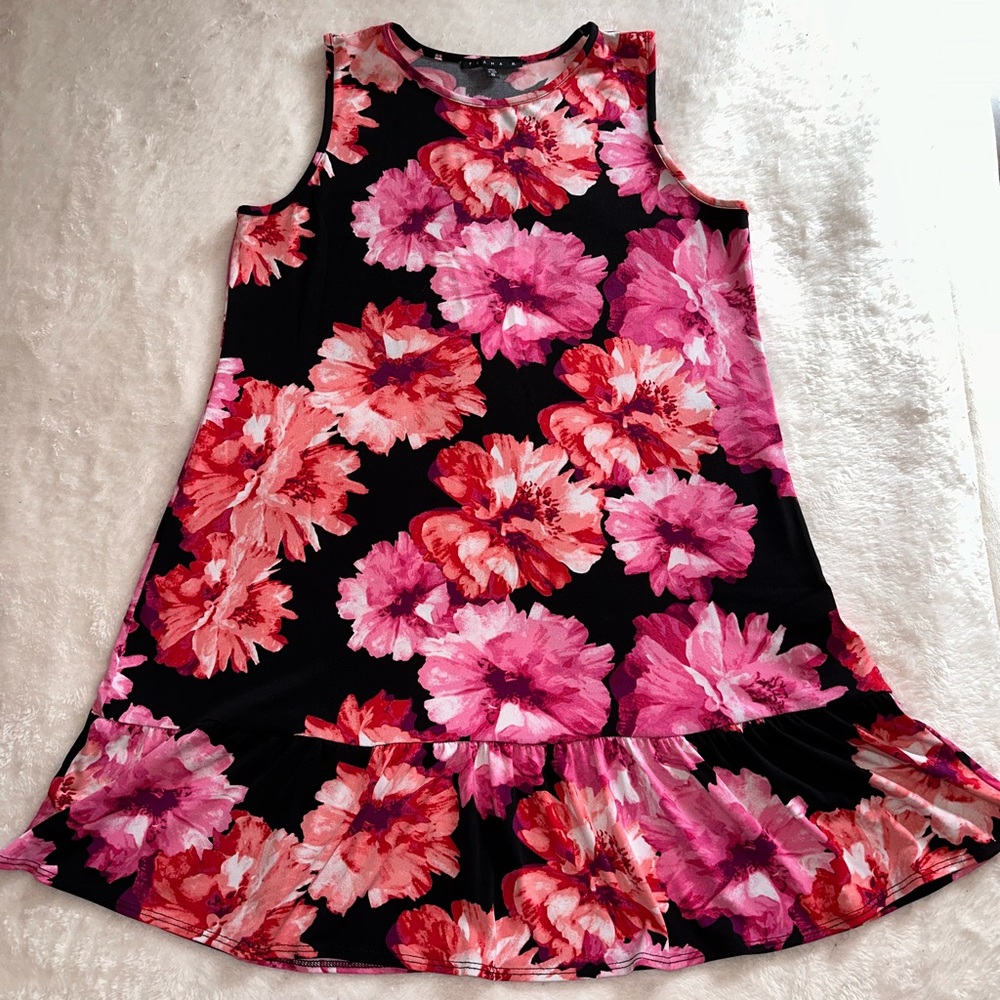 Tiana B. women's size 10 dress A-line black &β pink floral sleeveless stretchy